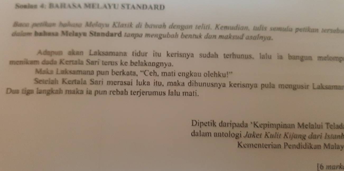 Selesai:Somlan 4: BAHASA MELAYU STANDARD Baca petikan bahasa Melayu ...