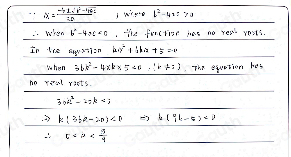 Solved: Given that the equation kx^2+6kx+5=0 where k is a non zero ...