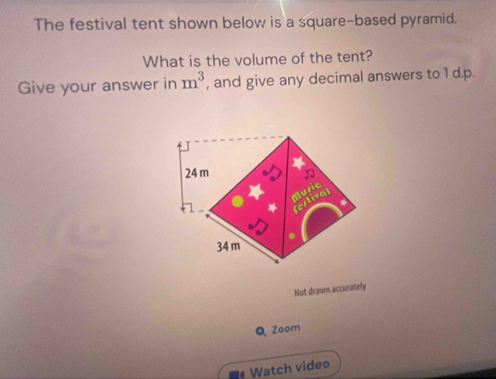 Solved: The festival tent shown below is a square-based pyramid. What ...