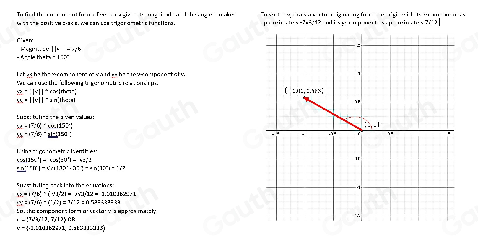 Solved: Find the component form of v given its magnitude and the angle ...