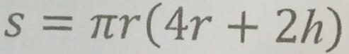 s=π r(4r+2h)