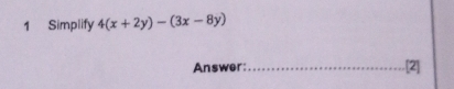 Simplify 4(x+2y)-(3x-8y)
Answer_