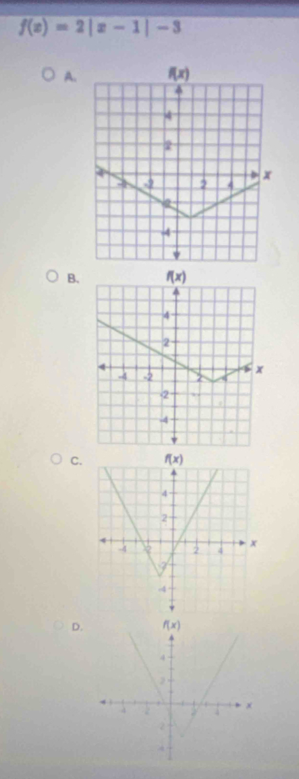 f(x)=2|x-1|-3
A.
B.
C.
D.