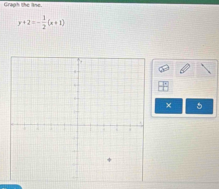 Graph the line.
y+2=- 1/2 (x+1)
×