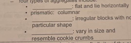 Solved: four types of aggregates incidde _: flat and lie horizontally ...