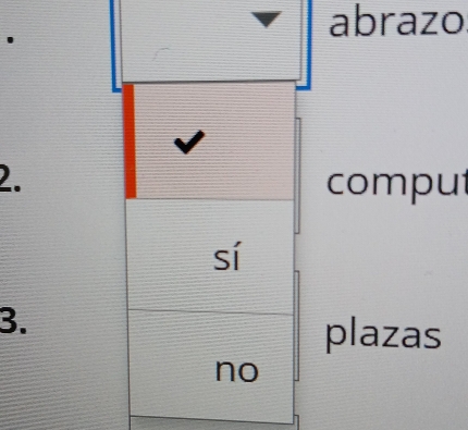 abrazo 
2. comput 
sí 
3. 
plazas 
no