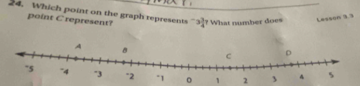 Which point on the graph represents -3 3/4  ? What number does Lesson 6.3
point C represent?
1 2