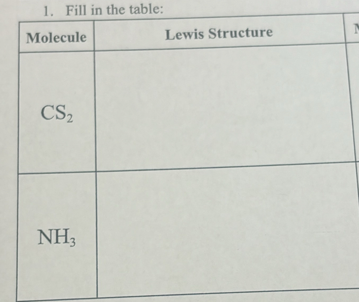 Fill in the table:
I