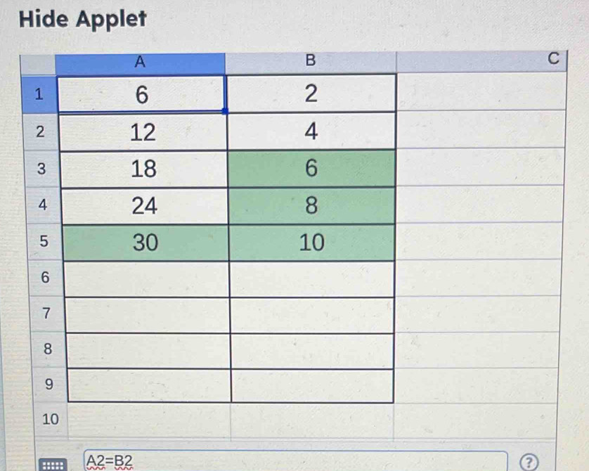 Hide Applet 
::::: A2=B2
?