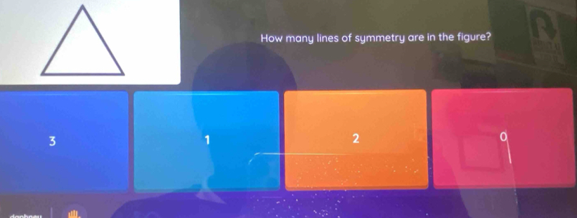 How many lines of symmetry are in the figure?
3
1
2
0