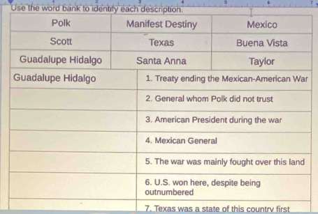 Use the word bank to identily each description. 
r 
7. Texas was a state of this country first