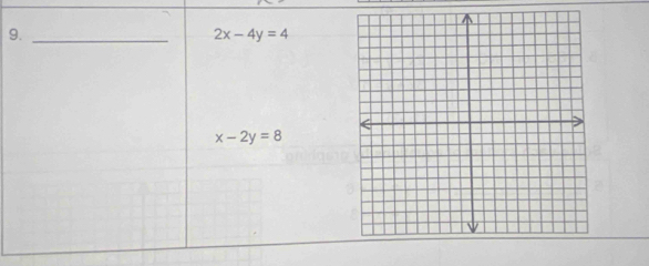 9._
2x-4y=4
x-2y=8