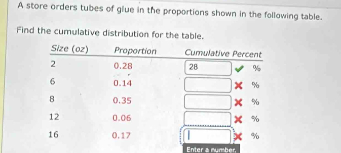 Solved: A store orders tubes of glue in the proportions shown in the ...