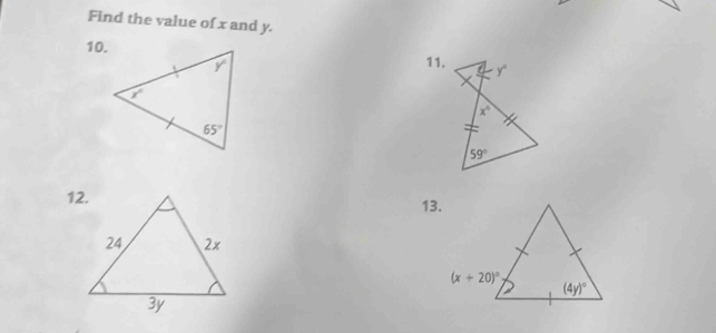 Find the value of x and y.
10. 11.
13.