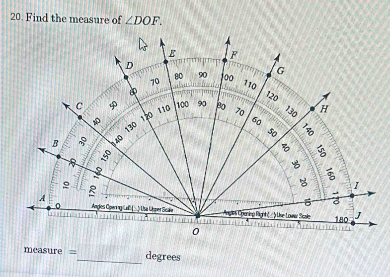 Find the measure of ∠ DOF.
measure =_  degrees