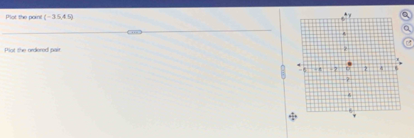 Plot the point (-3.5,4.5)
a 
Plot the ordered pair.