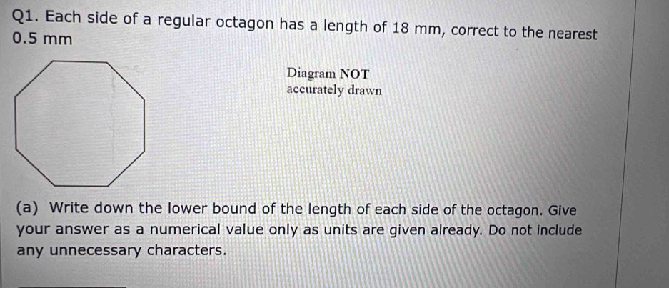 Solved: Each side of a regular octagon has a length of 18 mm, correct ...