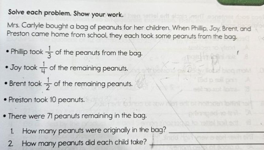 Solved: Solve each problem. Show your work. Mrs. Carlyle bought a bag ...