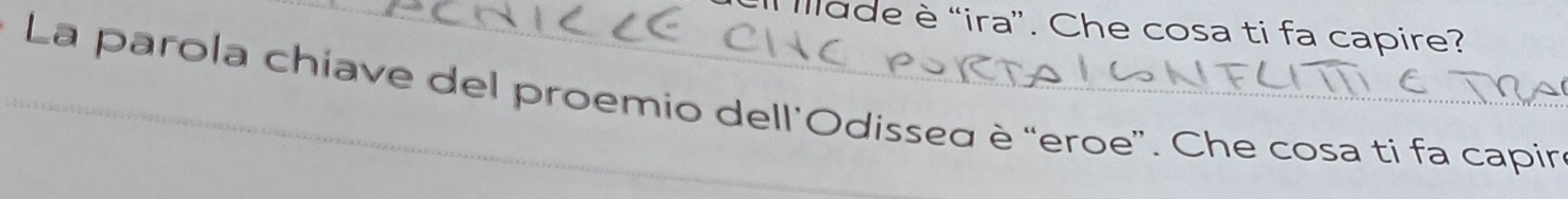 Illade è “ira”. Che cosa ti fa capire? 
La parola chiave del proemio dell’Odissed è “eroe”. Che cosa ti fa capir