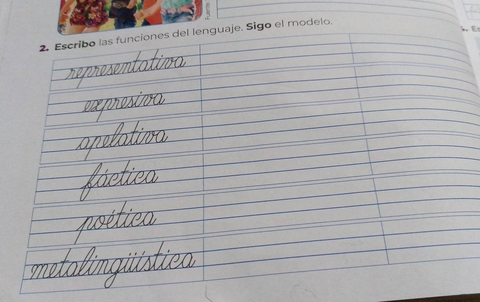 ① 
Es 
2. Escribo las funciones del lenguaje. Sigo el modelo.