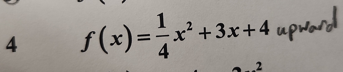 4
f(x)= 1/4 x^2+3x+4
2