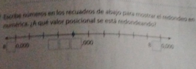 Escribe rúmeros en los recuadros de abajo para mostrar el redondeo en 
numérica. ¡A qué valor posicional se está redondeando?