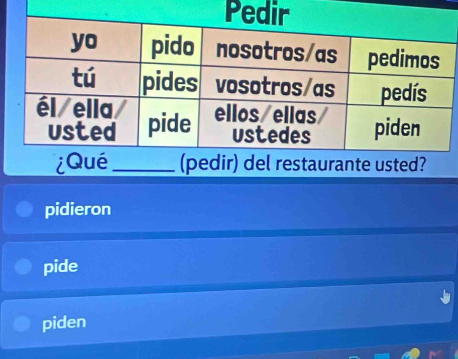 ted?
pidieron
pide
piden