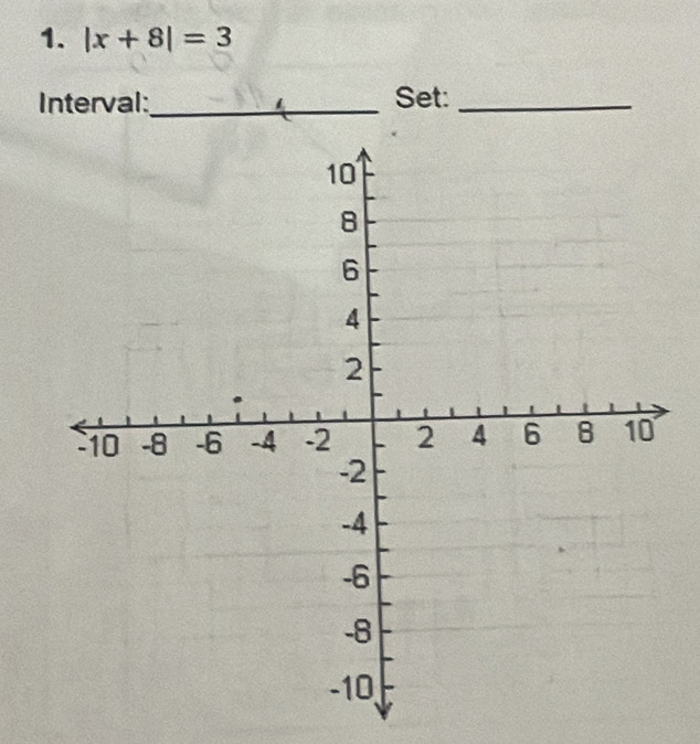 |x+8|=3
Interval:_ Set:_