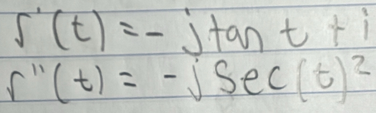 s'(t)=-jtan t+i
r''(t)=-jSec(t)^2