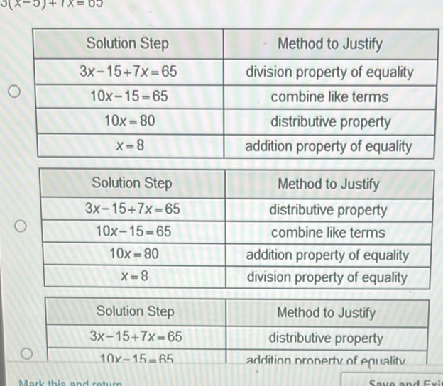 3(x-5)+7x=65
Mark this and return