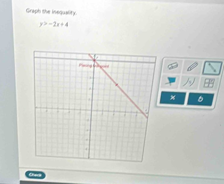 Graph the inequality.
y>-2x+4
% 6
thack