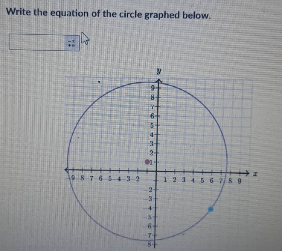 Write the equation of the circle graphed below.
beginarrayr -x +=endarray
8