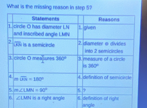 What is the missing reason in step 5?
angle