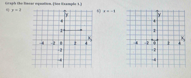 Graph the linear equation. (See Example 1.) 
4) y=2
6) x=-1