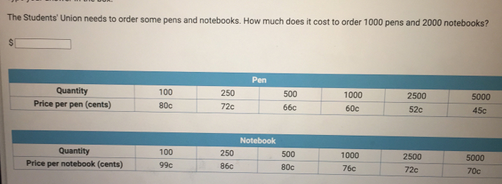 Solved: The Students' Union needs to order some pens and notebooks. How ...