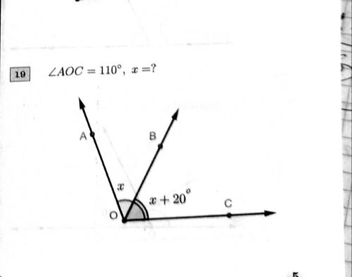 19 ∠ AOC=110°,x= ?