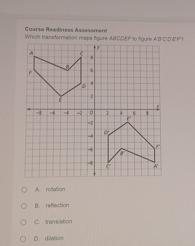 Solved: Course Readiness Assessment Which transformation maps figure ...