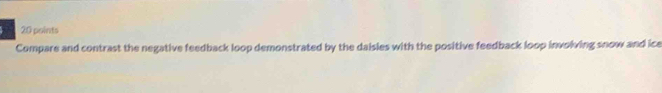 Compare and contrast the negative feedback loop demonstrated by the daisies with the positive feedback loop involving snow and ice