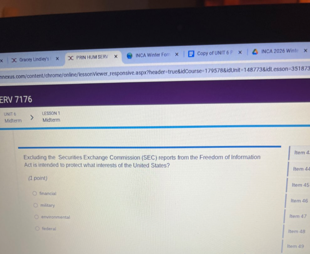 Solved: Gracey Lindley's X X PRIN HUM SERV × INCA Winter For × Copy of ...