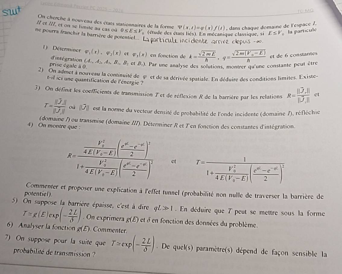 Résolu :Jses Edatond Perríer PC 2025 - 2026 TD MQ On cherche à nouveau ...