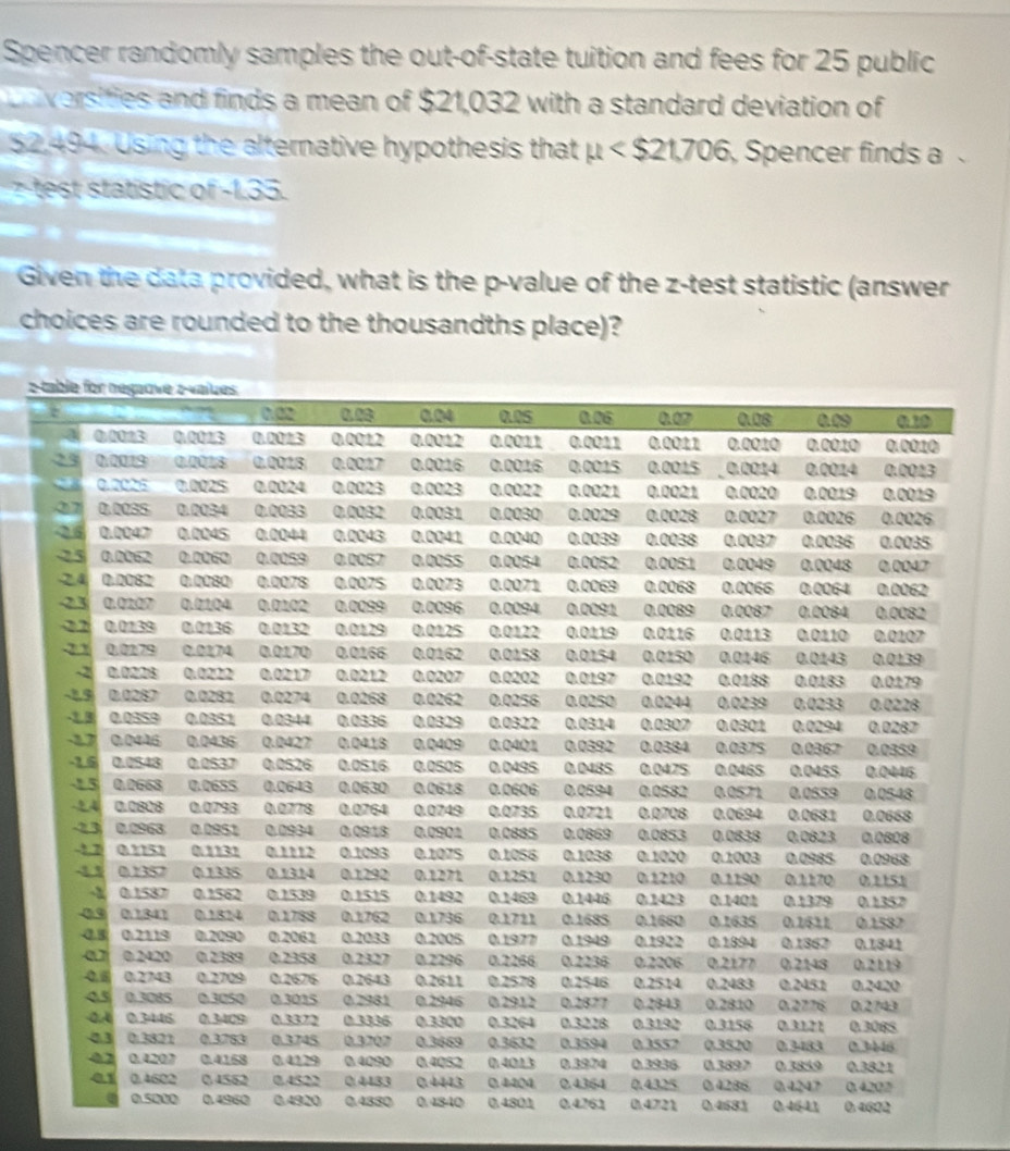 mu
z-test statistic of -1.35.