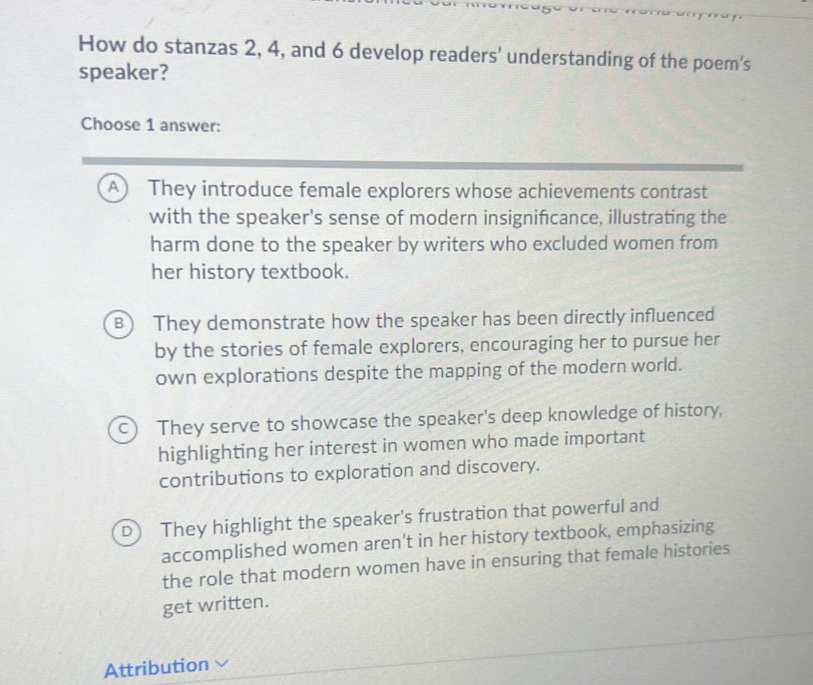 Solved: How do stanzas 2, 4, and 6 develop readers' understanding of ...
