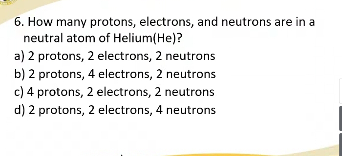 Solved: How many protons, electrons, and neutrons are in a neutral atom ...