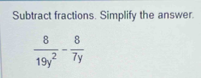 Subtract fractions. Simplify the answer.