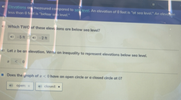 Solved: Elevations are measured compared to sea level. An elevation of ...