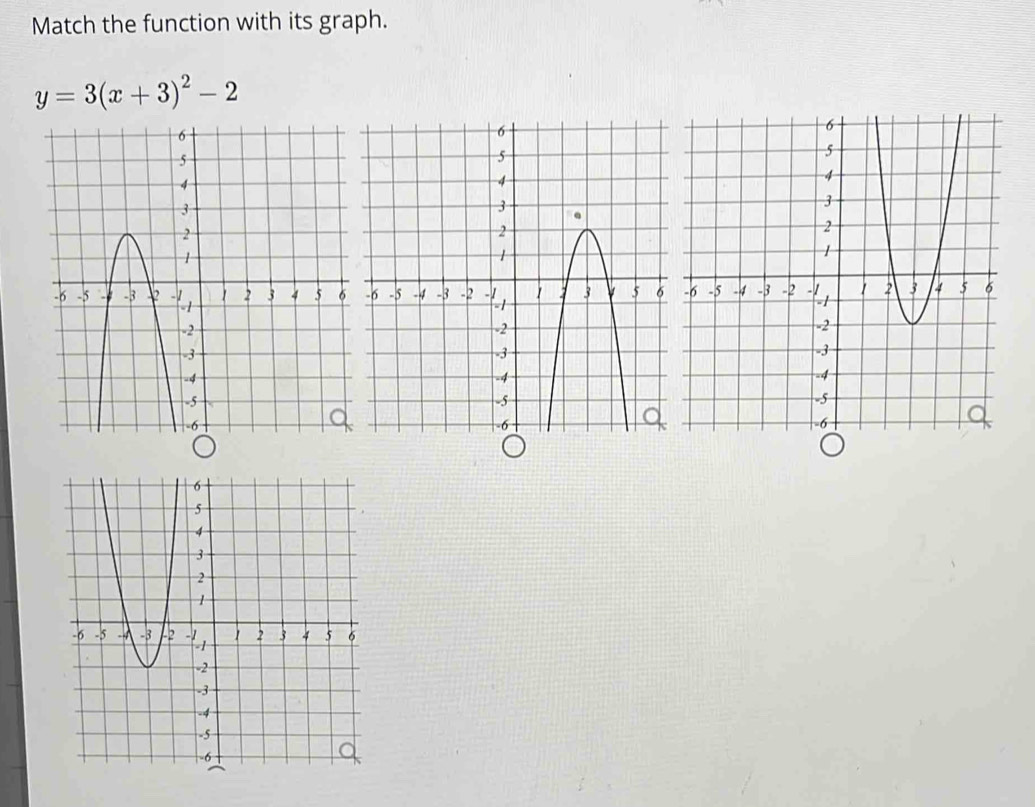 Match the function with its graph.
y=3(x+3)^2-2