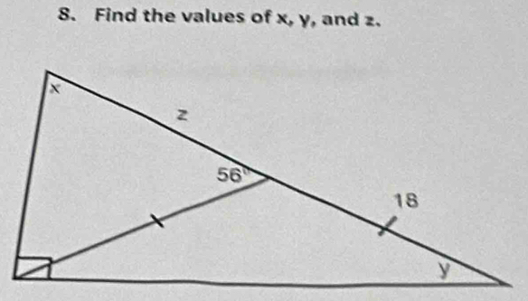 Find the values of x, y, and z.