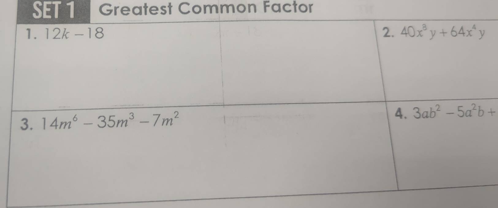 SET T Greatest Common Factor