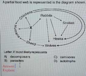 Solved: A partial food web is represented in the diagram shown. ens ...