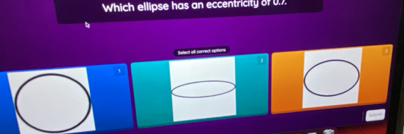 Which ellipse has an eccentricity of 0.7. 
Select all correct options
2
1